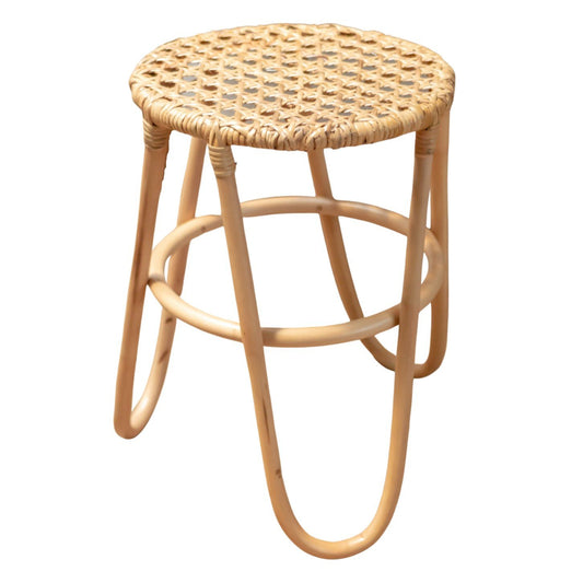 Rattan Stool KOLAKA Natural Ø35 cm with Woven Seat | Three-legged small round stool