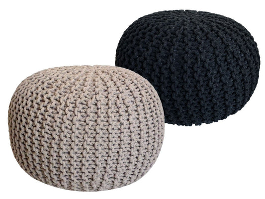 Pouf SET 2 pieces Knitted stool Floor cushions Coarse knitted look Ø 55 cm H 37 cm