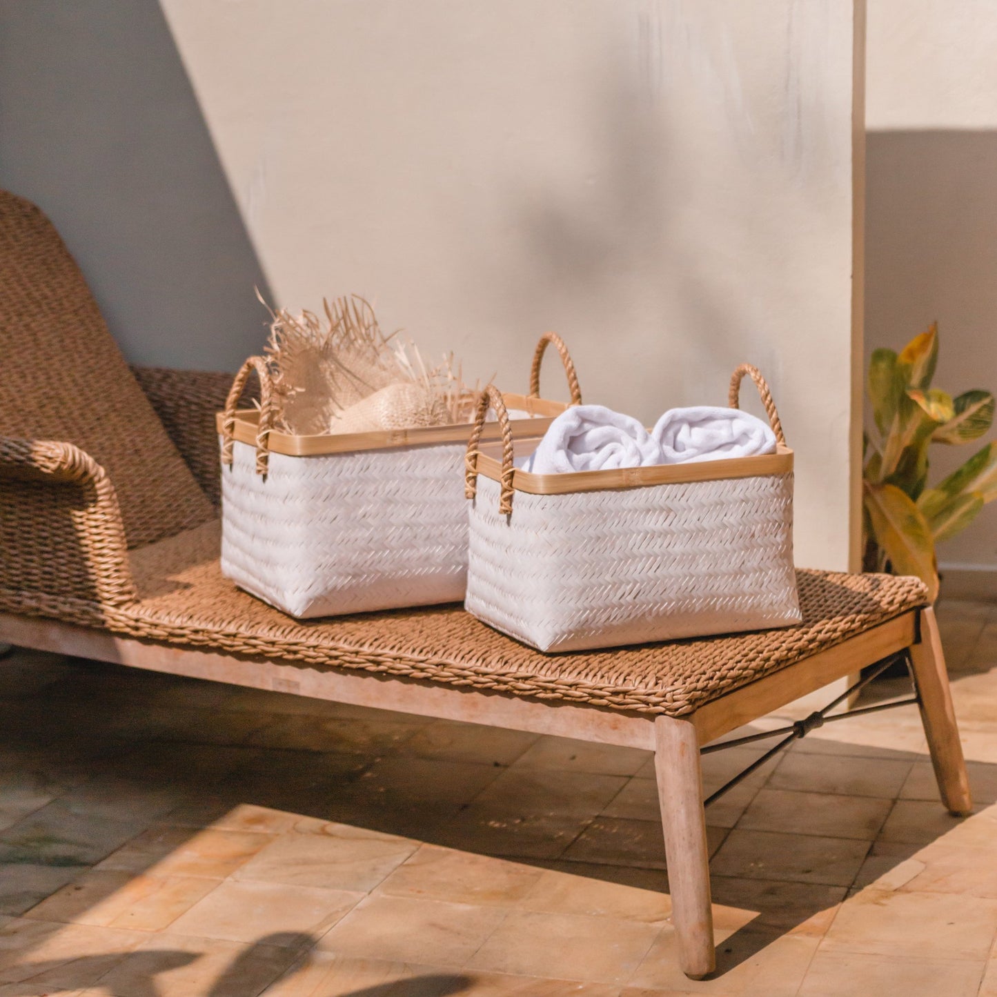 Storage basket VAYA made of Bamboo | Decorative white rectangular basket