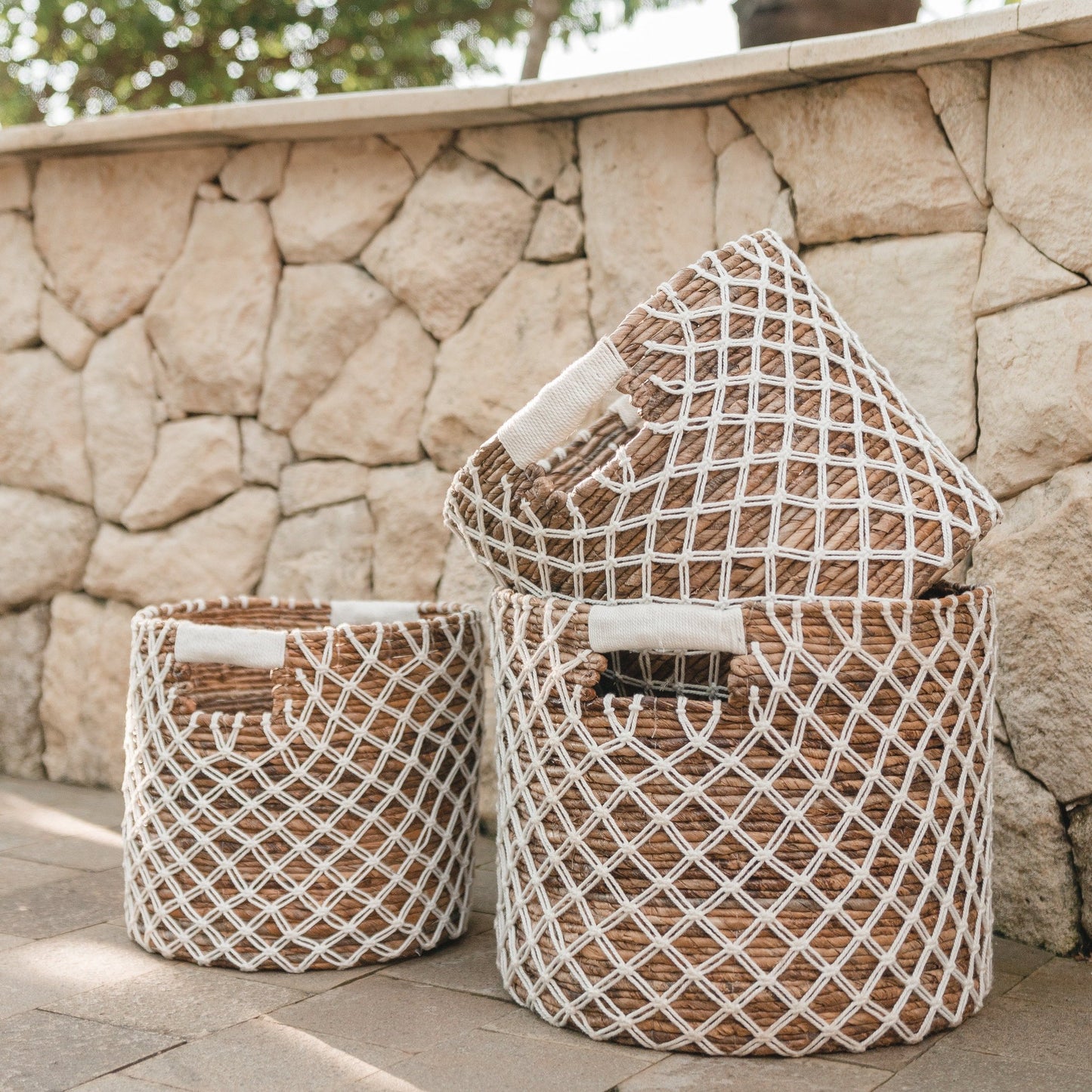 Storage basket PURA | Plant basket | Laundry basket (white) made of banana fiber (3 sizes)