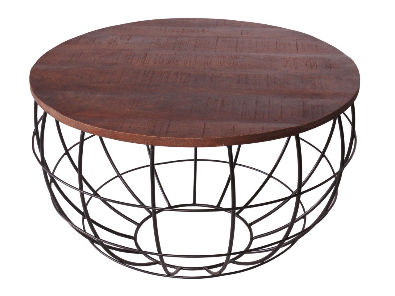 Coffee table durable round ø 75 cm living room table solid wood London metal grid metal frame